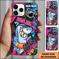 Maxcorners Bowling Phone Case Graffiti Shark Street Art Style Personalized Name Phone Case