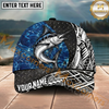 Maxcorners Fishing Blue Water Tribal Metal Personalized Name 3D Cap (12 Fish Species)