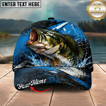 Maxcorners Fishing Blue Lightning Water Splash Personalized 3D Cap (12 Fish Species)