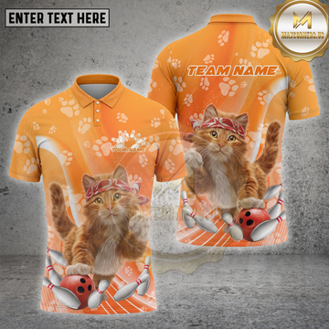 Maxcorners Cat Bowling Shirt Cute Bandana Kitten Multiple Options Personalized Name, Team Name 3D Shirt