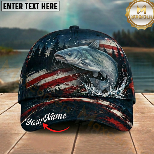 Maxcorners Fishing Patriotic American Flag Splash Personalized 3D Cap (12 Fish Species)