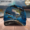 Maxcorners Fishing Heartbeat Boat Scene Multiple Options Personalized Name 3D Cap (12 Fish Species)