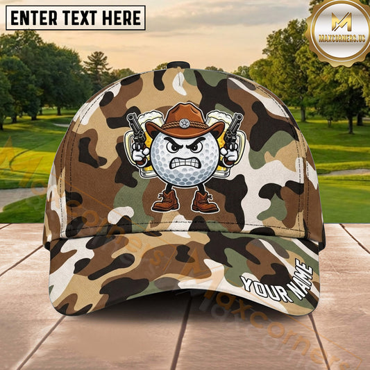 Maxcorners Golf Cowboy Ball Camo Personalized Name 3D Classic Cap