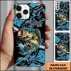 Maxcorners Fishing Blue Grunge Paint Splash Dynamic Art Personalized Name Phone Case (10 Fish Species)
