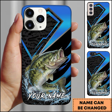 Maxcorners Fishing Electric Blue Arrow Pattern Splash Personalized Name Phone Case (10 Fish Species)