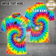 Maxcorners Golf Tie Dye Rainbow Swirl Retro Style Multi Options Personalized Name, Team Name 3D Shirt