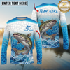 Maxcorners Fishing Ocean Splash Personalized Name, Team Name Long Sleeve Shirt (9 Fish Species)