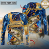 Maxcorners Fishing Blue Flame Personalized Name, Team Name Long Sleeve Shirt (9 Fish Species)