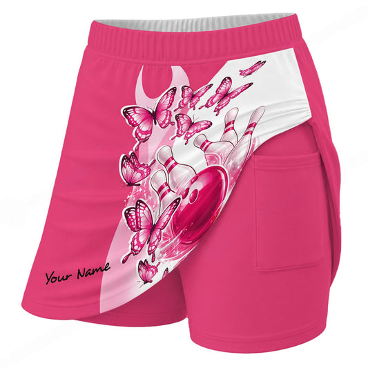 Maxcorners Customized Bowling Trouser Skirts With Shorts Underneath, Bowling Butterflies Trail Vector With Pockets