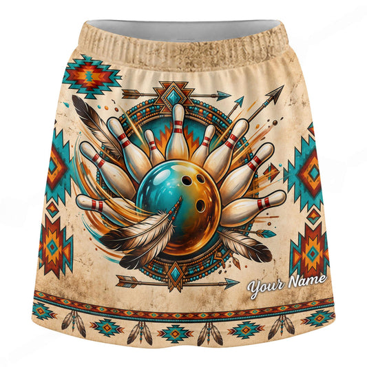 Maxcorners Customized Bowling Trouser Skirts With Shorts Underneath, Bowling Native American With Pockets