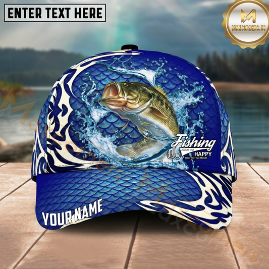 Maxcorners Fishing Scale Pattern Ocean Wave Style Personalized Name Classic 3D Cap (9 Breeds)