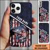 Maxcorners Fishing Patriotic USA Flag Honeycomb Tech Style Personalized Name Phone Case (10 Fish Species)