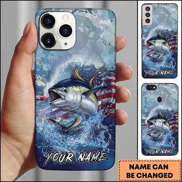 Maxcorners Tuna Fishing Ocean Wave Patriotic Camouflage Personalized Name Phone Case