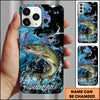 Maxcorners Fishing Neon Scale Texture Water Splash Personalized Name Phone Case (10 Fish Species)