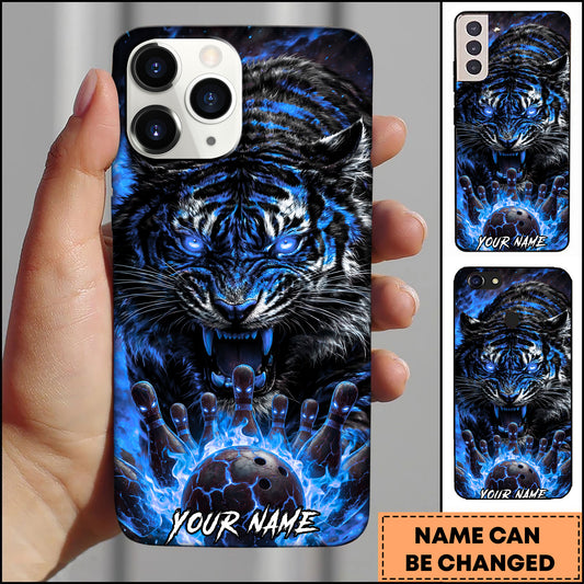 Maxcorners Tiger Fire Bowling Pins Power Strike Art Multicolor Options Personalized Name 3D Phonecase