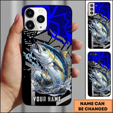Maxcorners Tuna Fishing Dynamic Blue Geometric Splash Art Personalized Name Phone Case