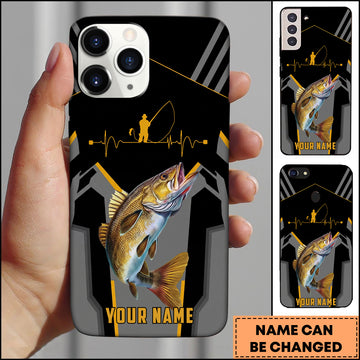 Maxcorners Walleye Fishing Heartbeat Angler Silhouette Design Personalized Name Phone Case
