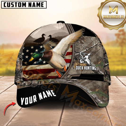 Maxcorners Duck Hunting Mallard Wings Spread Forest Camo Patriotic Personalized Name 3D Cap