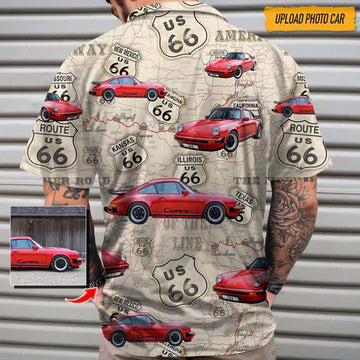 Maxcorners Personalized Car Hawaiian Shirt, "Route 66 And America Map" Custom Photo Car Aloha Shirts