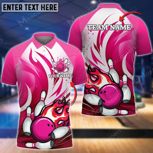 Maxcorners Bowling Ball And Pins Animated Fire Multicolor Option Customized Name 3D Shirt (5 Colors)