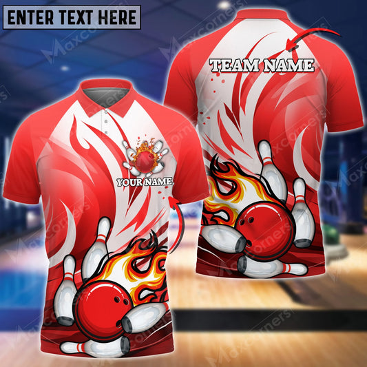 Maxcorners Bowling Ball And Pins Animated Fire Multicolor Option Customized Name 3D Shirt (5 Colors)