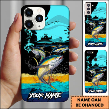 Maxcorners Tuna Fishing Black Silhouette Personalized Name 3D Phone Case