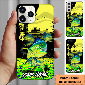 Maxcorners Mahi-mahi Fishing Black Silhouette Personalized Name 3D Phone Case