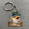 Maxcorners Fishing Keychain Funny Bass Fish With Blue Hat Sunglasses Gone Fishing Sign Personalized Name 2D Keychain
