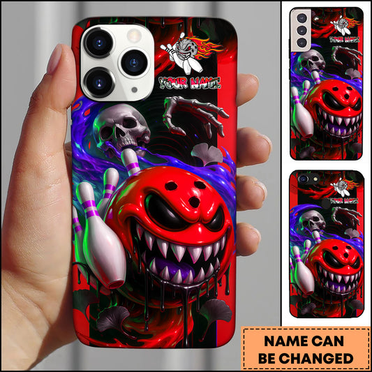 Maxcorners Bowling Phone case Monster Bowling Ball Skull Neon Slime Art Personalized Name Phone Case| Red