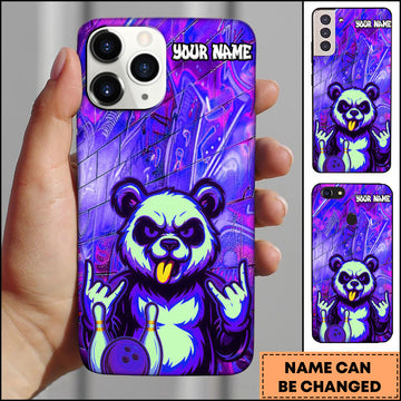 Maxcorners Bowling Phone Case Rock Panda Bowling Graffiti Blue Neon Art Personalized Name Phone Case | Purple