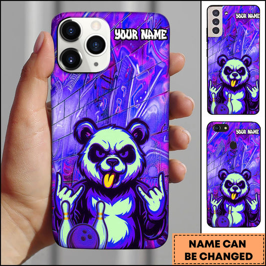 Maxcorners Bowling Phone Case Rock Panda Bowling Graffiti Blue Neon Art Personalized Name Phone Case | Purple