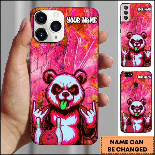 Maxcorners Bowling Phone Case Rock Panda Bowling Graffiti Blue Neon Art Personalized Name Phone Case | Red