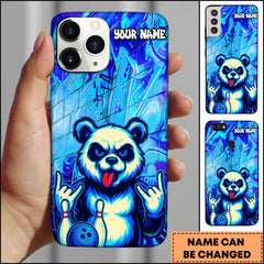 Maxcorners Bowling Phone Case Rock Panda Bowling Graffiti Blue Neon Art Personalized Name Phone Case | Blue