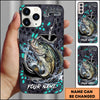 Maxcorners Fishing Hexagon Tech Pattern Hook Icon Water Splash Personalized Name Phone Case (10 Fish Species)