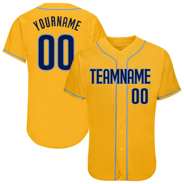Maxcorners Custom Gold Navy-Light Blue Authentic Baseball Jersey LM2605