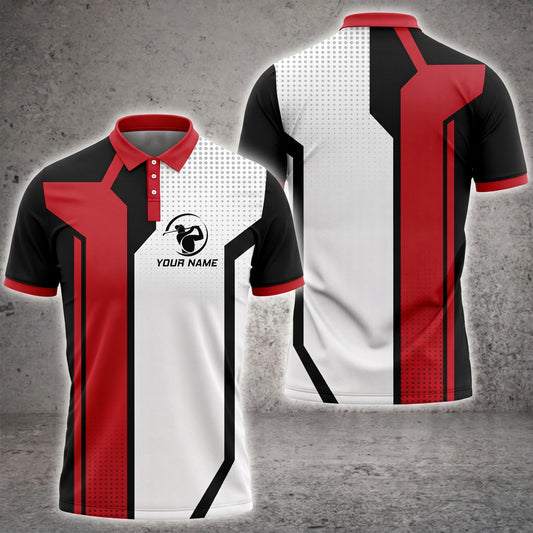 Maxcorners Red Velocity 3D Golf Personalized Name Polo Shirts