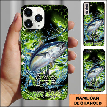 Maxcorners Tuna Fishing Neon Green Honeycomb Water Splash Personalized Name Phone Case