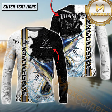 Maxcorners Marlin Fishing Split Grunge Splash Design Personalized Name, Team Name Long Sleeve Shirt