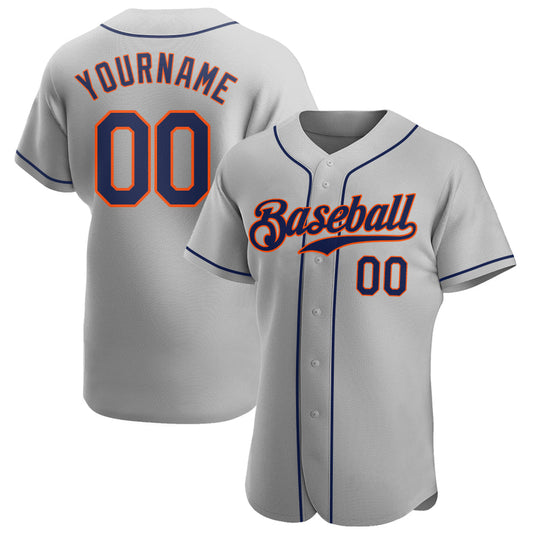 Maxcorners Custom Gray Navy-Orange Authentic Baseball Jersey LM2605