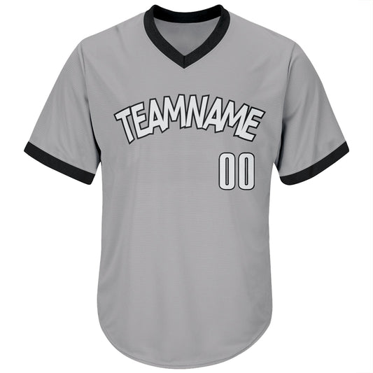 Maxcorners Custom Gray White-Black Authentic Throwback Rib-Knit Baseball Jersey Shirt LM2605