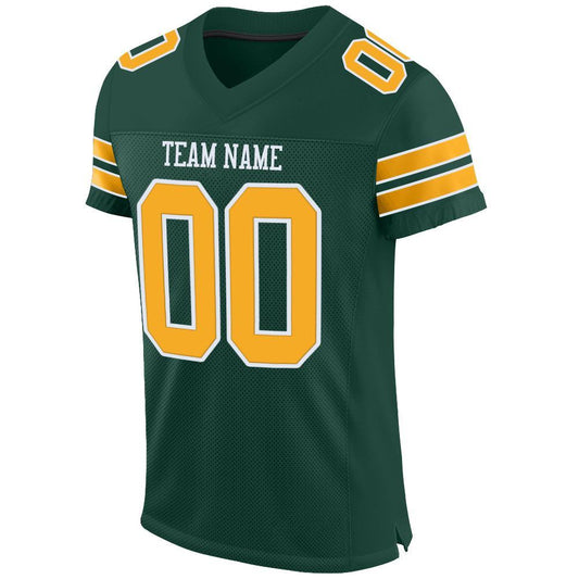 Maxcorners Custom Green Gold-White Mesh Authentic Classic Football Jersey LM2605