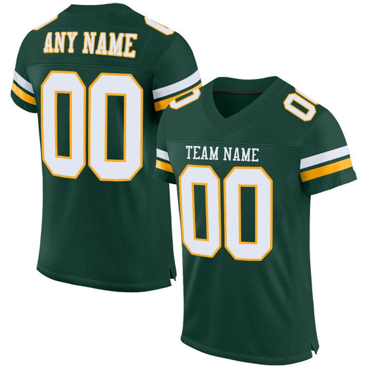 Maxcorners Custom Green White-Gold Mesh Authentic Classic Football Jersey LM2605