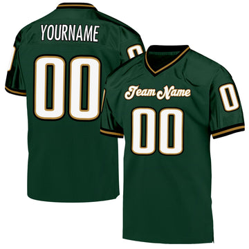 Maxcorners Custom Green White-Old Gold Mesh Authentic Throwback Football Jersey LM2605