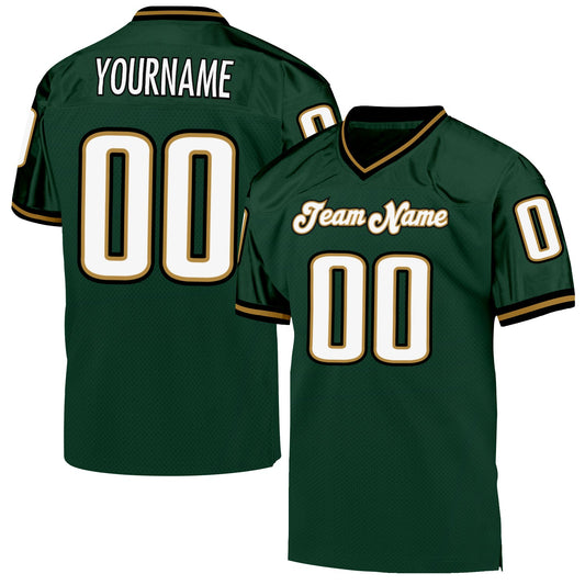 Maxcorners Custom Green White-Old Gold Mesh Authentic Throwback Football Jersey LM2605