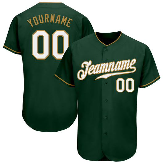 Maxcorners Custom Green White-Old Gold Authentic Baseball Jersey LM2605