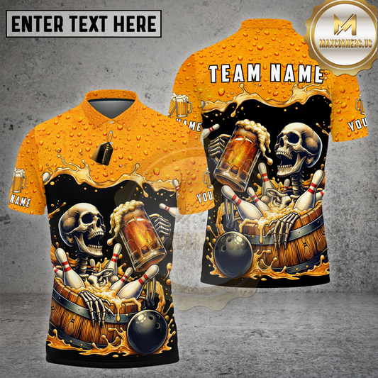Maxcorners Bowling Skull Beer Barrel Dark Humor Graphic Multi Options Personalized Name, Team Name 3D Shirt