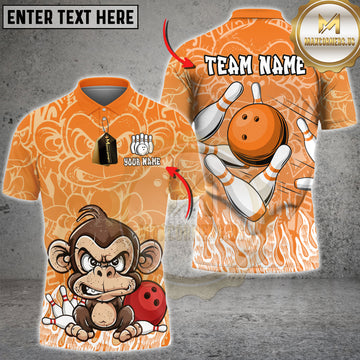 Maxcorners Bowling Shirt Angry Monkey Bowling Cartoon Art Multioptions Personalized Name Team Name 3D Shirt (4 Colors)