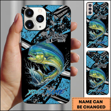 Maxcorners Mahi-mahi Fishing Blue Grunge Paint Splash Dynamic Art Personalized Name Phone Case