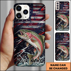 Maxcorners Fishing Trout USA Flag Splash Patriotic Art Personalized Name Phone Case