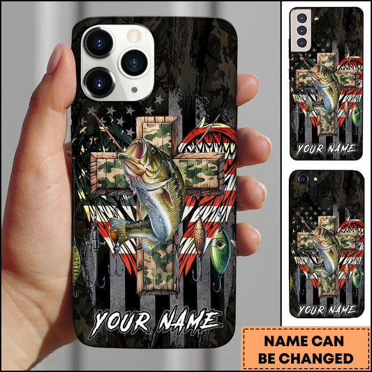 Maxcorners Fishing Camo Cross Fishing Lure Art Personalized Name Phone Case (10 Fish Species)